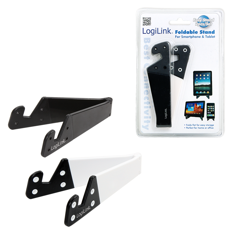 LogiLink :: Produkt Klappbare Smartphone und Tablet Halterung, Schwarz /  Weiß